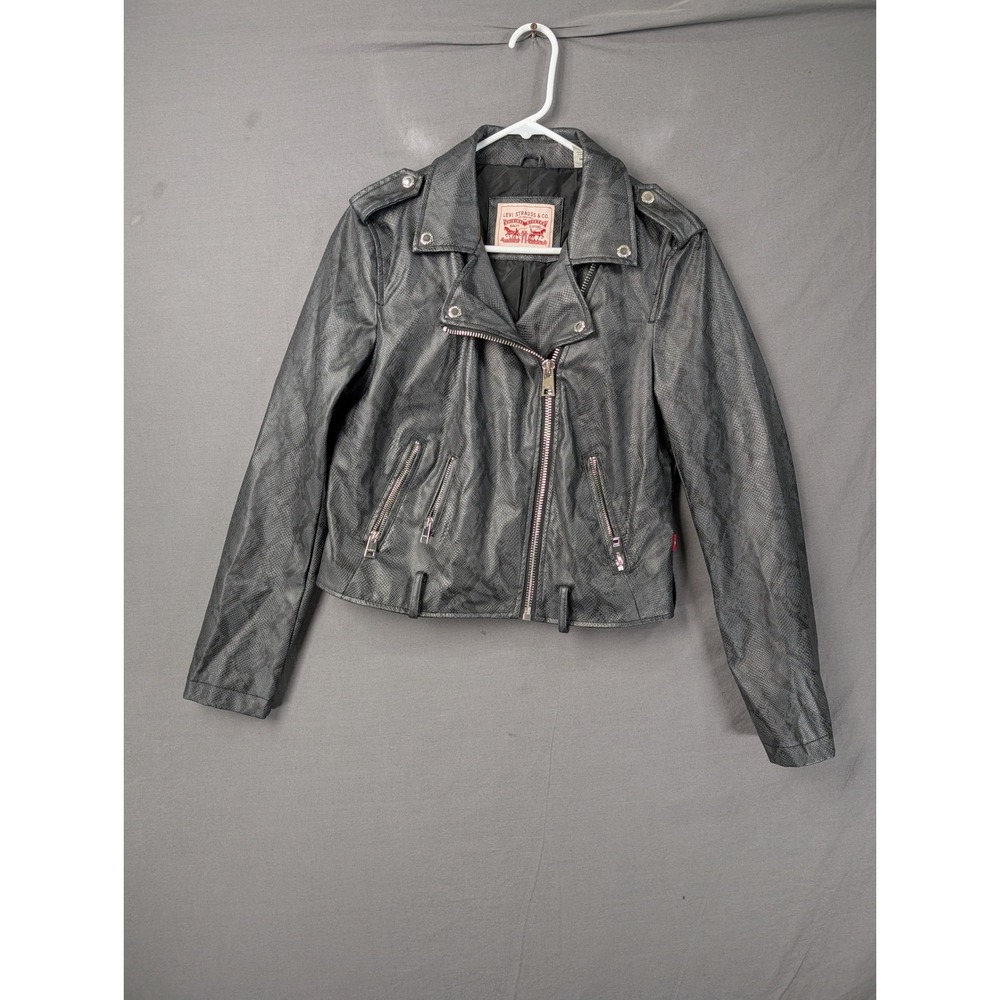 Levi Strauss Co Faux Leather Snakeskin Moto Jacket Black  Size Medium